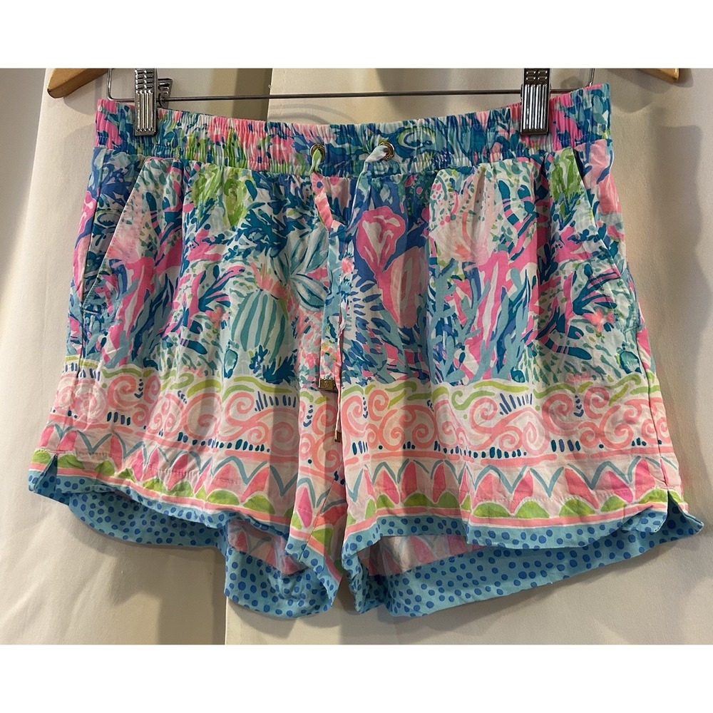 Lilly Pulitzer Katia Fished My Wish Pull On Shorts Size XS Blue Green‎ Pink - Picture 2 of 5